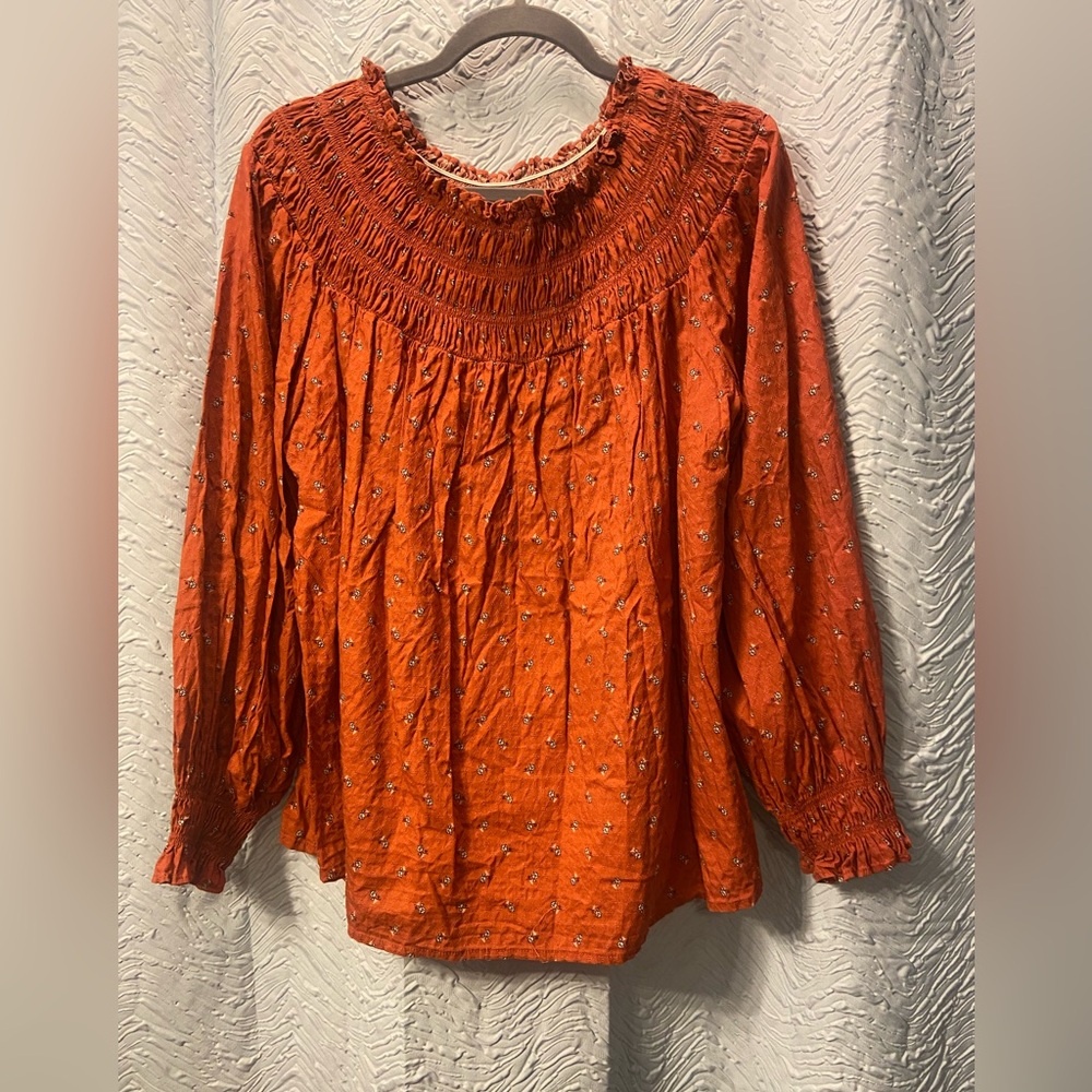 Universal Thread Orange Smocked Peasant Blouse - image 1